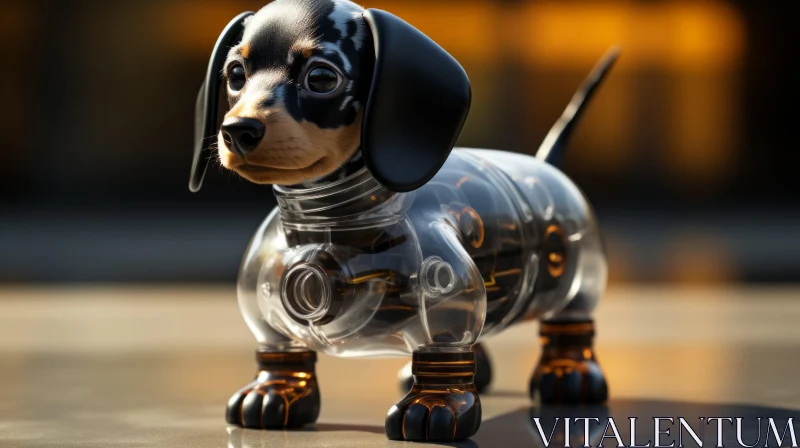 Futuristic Robotic Dachshund Dog in Urban Energy Setting AI Image