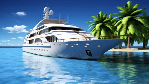 Luxury Yacht Moored Near Tropical Island