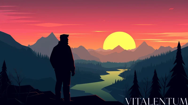 Man on Cliff Overlooking Valley in Nature AI Image