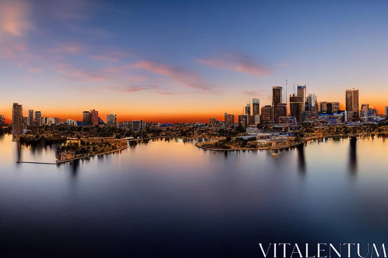 AI ART Melbourne City at Sunset: Captivating Panoramic View