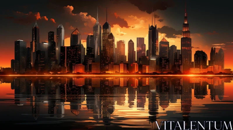 Modern City Sunset Reflection AI Image