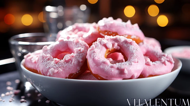 Pink Donuts with Heart-shaped Sprinkles on Table AI Image