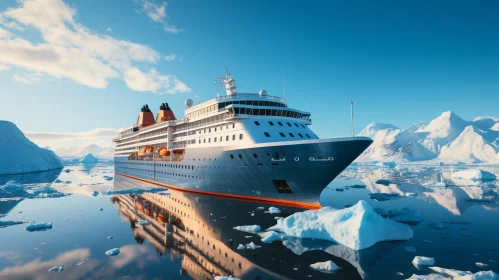 Scenic Cruise Ship Sailing in Antarctica