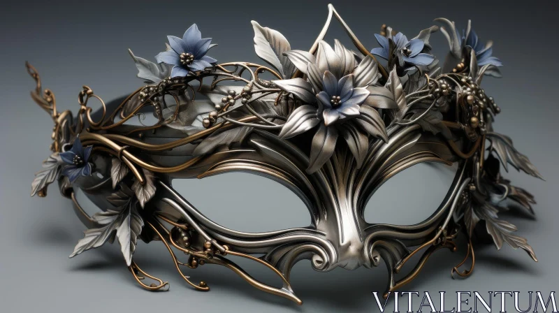 Silver Masquerade Mask with Intricate Floral Patterns AI Image