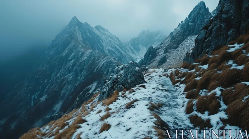 AI ART Snowy Mountain Path - Serene Nature Wonders