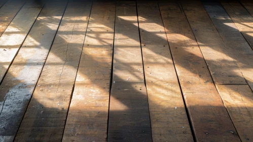 Sunlit Old Wooden Floor: A Captivating Display of Light and Shadow