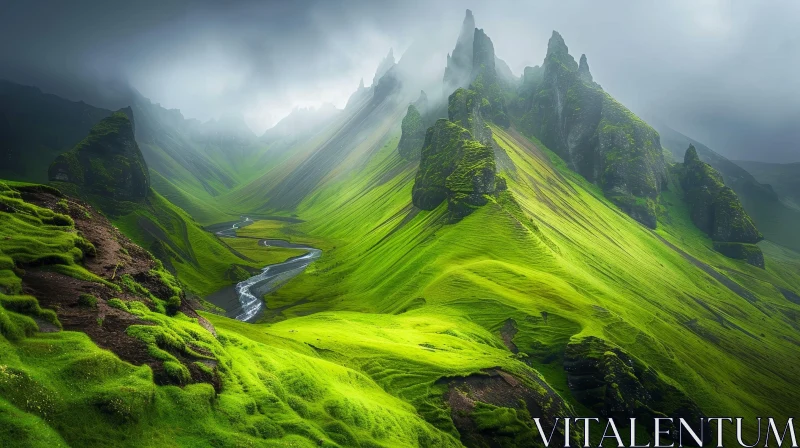 Tranquil Valley Landscape in the Mountains AI Image