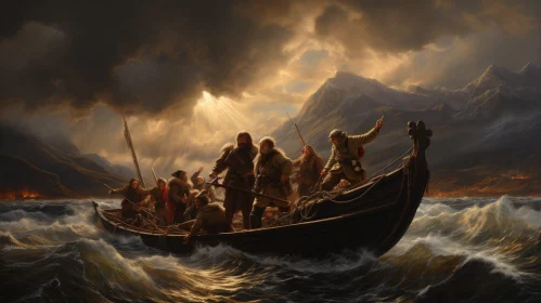 Vikings in Boat Caught in Storm