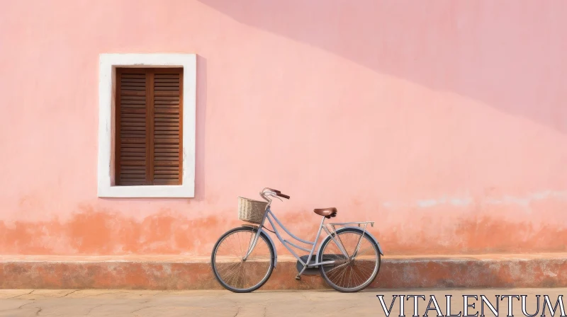 AI ART Vintage Bicycle Against Pink Wall - Urban Street Decor