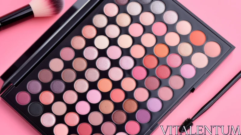 Vivid Makeup Palette with 88 Eyeshadows in Pink, Orange, and Purple AI Image