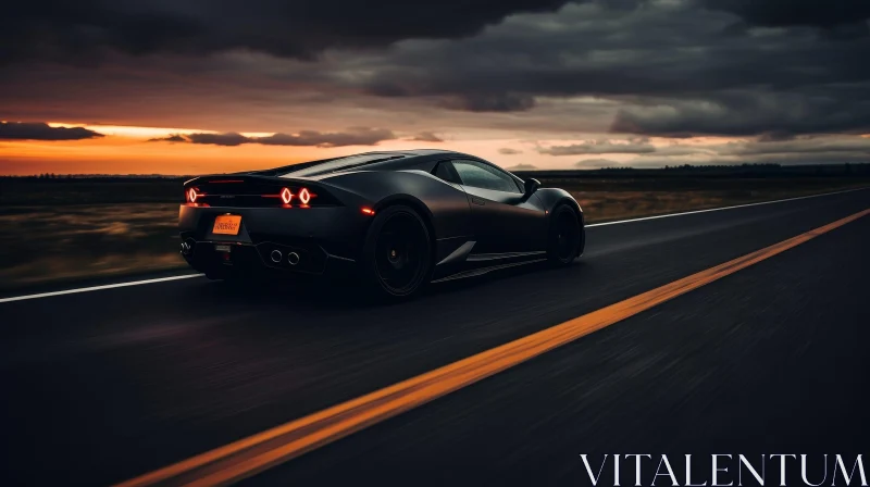 Black Lamborghini Aventador SVJ Roadster at Sunset AI Image