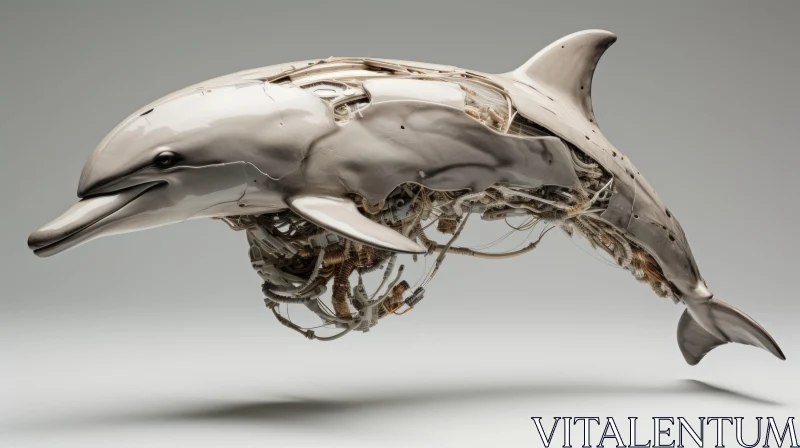 Chrome-Plated Dolphin: A Conceptual Art Piece in Steampunk Style AI Image