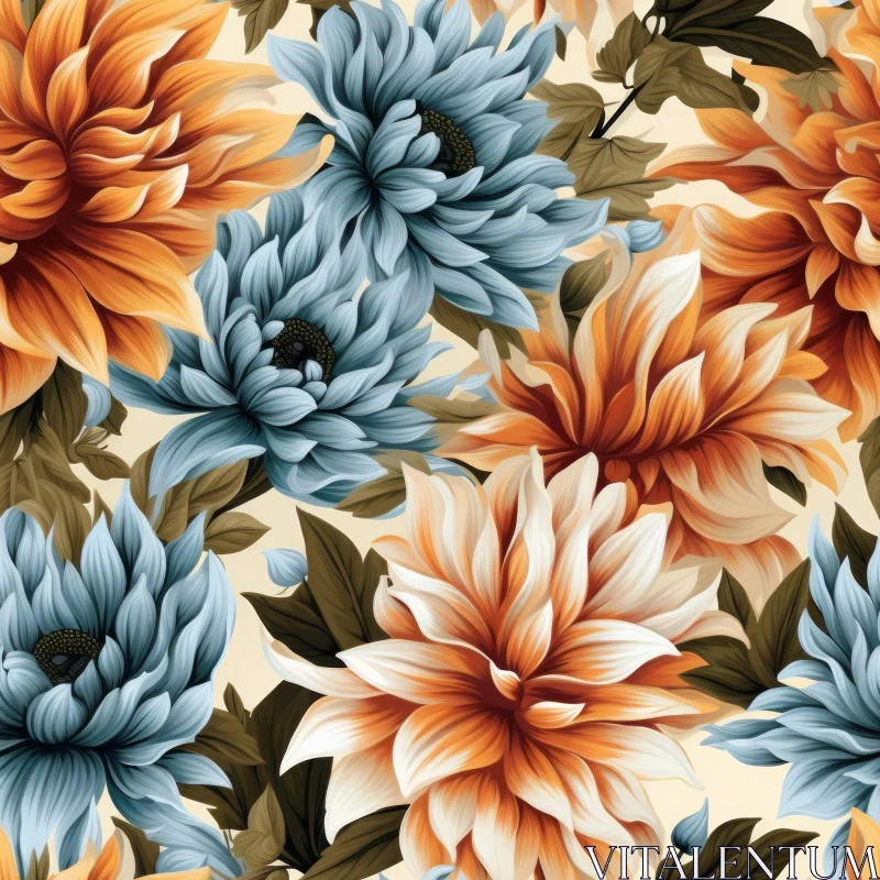 AI ART Chrysanthemum Floral Pattern - Vintage Botanical Illustration