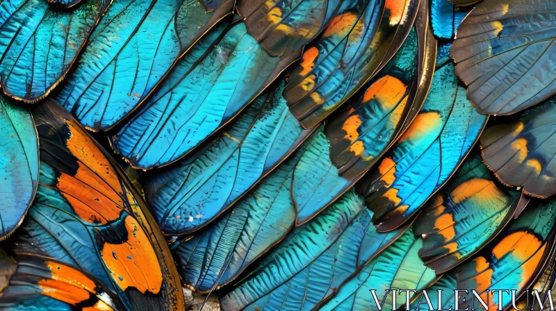 Close-up of a Vibrant Butterfly Wing with Intricate Patterns AI Image