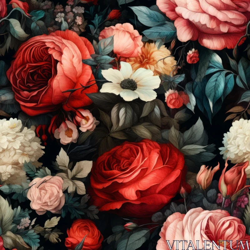 Dark Floral Seamless Pattern with Roses AI Image