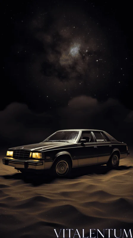 Desert Car Parked at Nighttime | Hyper-Realistic Pop Baroque Sci-Fi Art AI Image