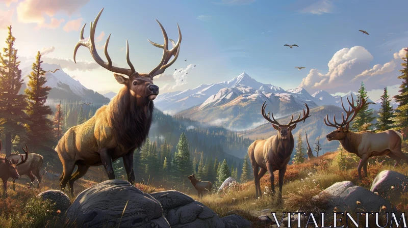Enchanting Forest Elk Scene AI Image