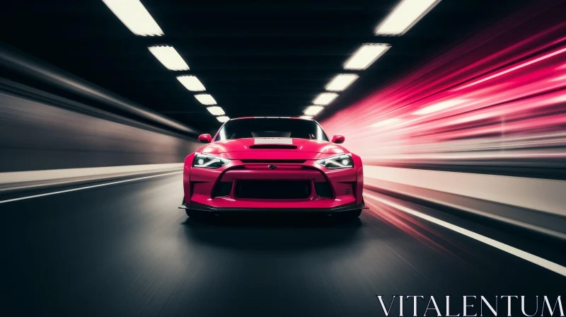 Fast Pink Sports Car in Tunnel AI Image