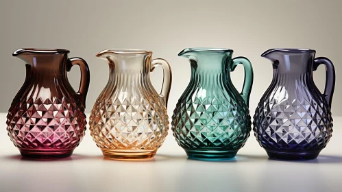 Glass Jugs in Different Colors on White Surface
