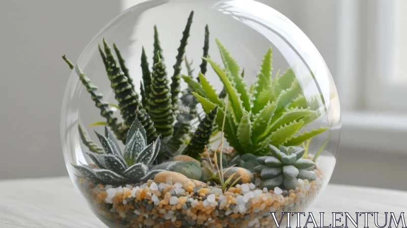 Glass Terrarium with Vibrant Succulents - Nature Art AI Image