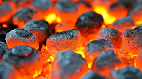 Glowing Red and Orange Charcoal Briquettes: Abstract Background