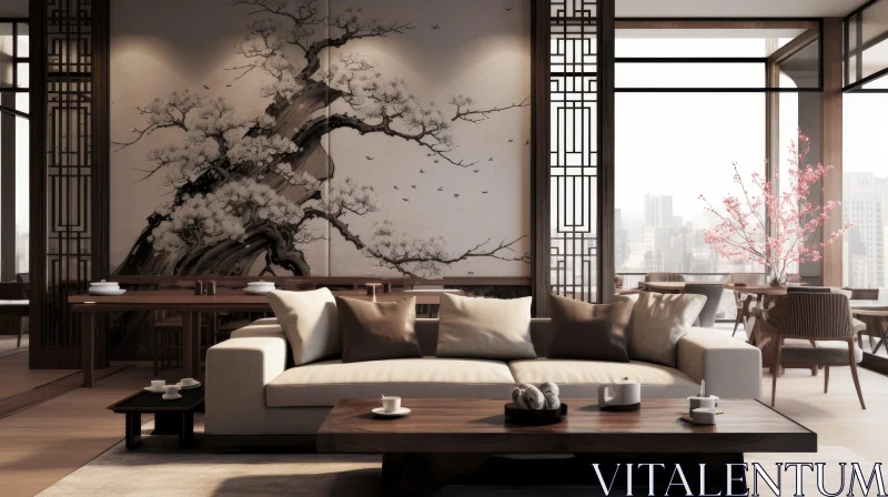 AI ART Modern Chinese Living Room Elegance