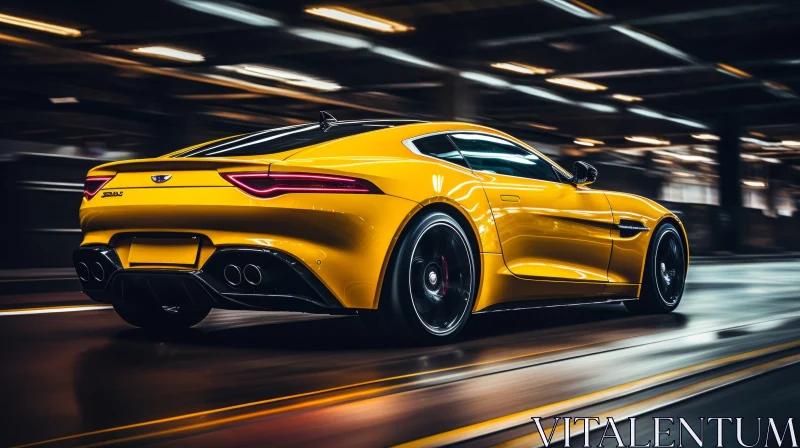 Speeding Yellow Sports Car in Dark Tunnel AI Image