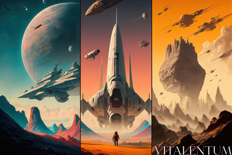Stunning Sci-Fi Prints with Spaceship - Realistic Stylized Art AI Image