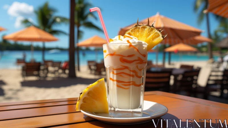 Tropical Pineapple Milkshake with Whipped Cream AI Image