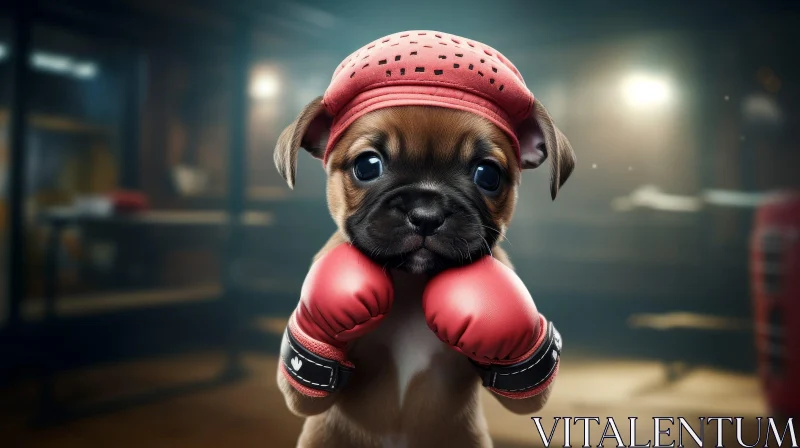 Adorable Puppy Boxer in Red Helmet and Gloves AI Image