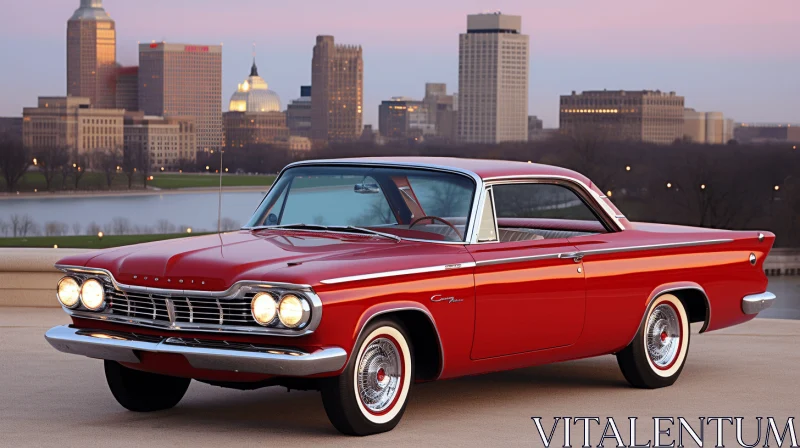 Captivating Red Car in Classic American Mid-Century Design | Mesmerizing Skylines AI Image