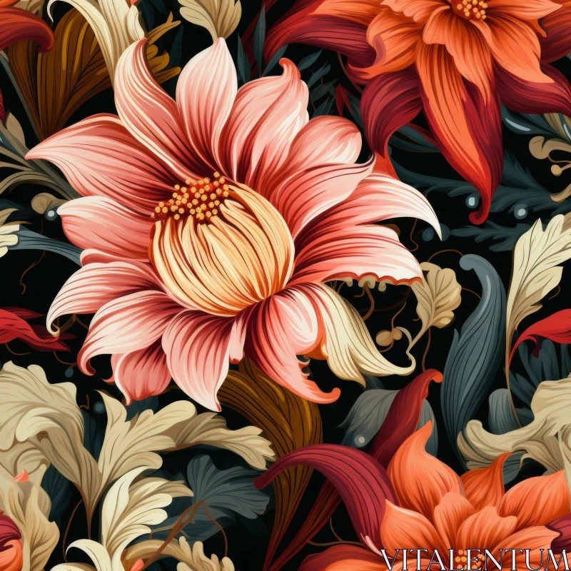 Classic Floral Pattern on Dark Background AI Image