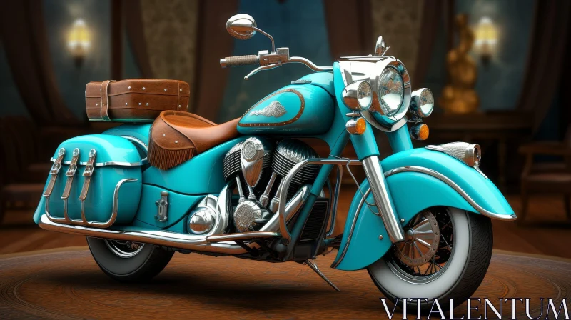 Classic Indian Chief Motorcycle on Wooden Floor AI Image