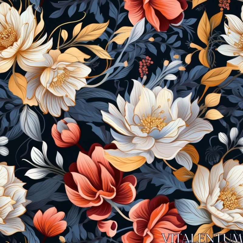 Dark Blue Floral Pattern for Home Decor AI Image