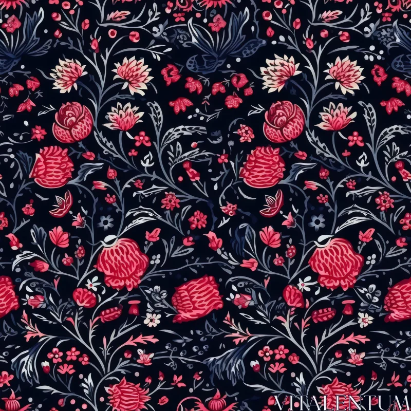 Dark Blue Floral Seamless Pattern for Fabric Design AI Image