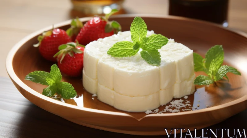 Delicious Flower-Shaped Cheesecake with Strawberries and Mint AI Image