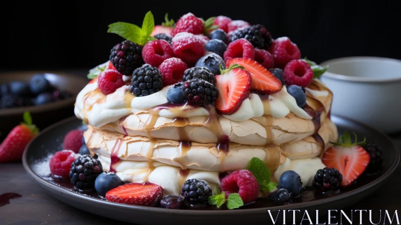 Delicious Pavlova Dessert with Berries and Cream AI Image
