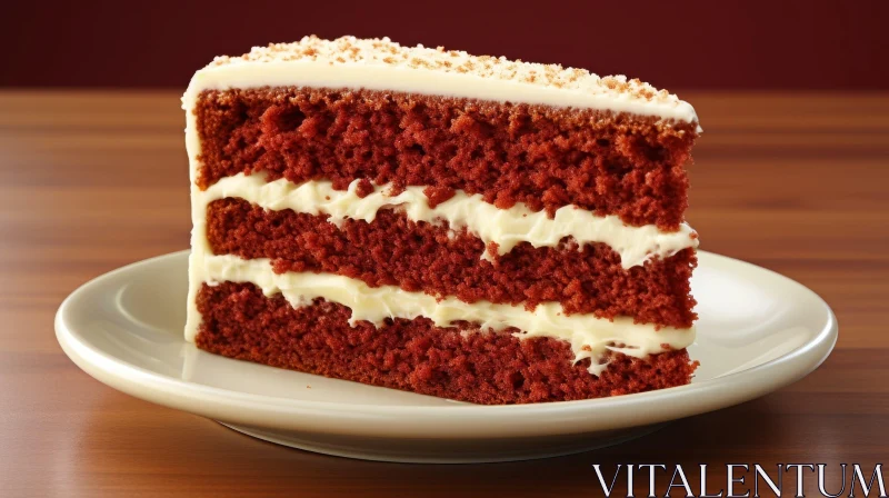 Delicious Red Velvet Cake Slice on Plate AI Image