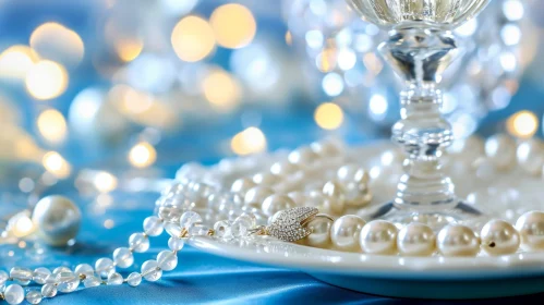 Elegant Still Life Composition with Pearl Necklace and Diamond Pendant