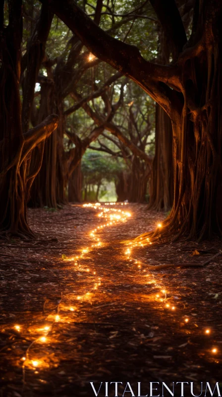 Enchanting Forest Pathway Illuminated by Candlelight AI Image