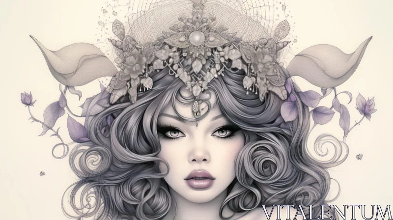 Enchanting Woman with Flower Headdress AI Image