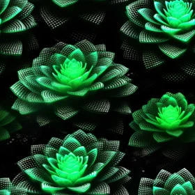 Green and Black Flowers Seamless Pattern