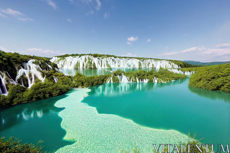Plitvice Lakes: A Captivating Natural Wonder in Harmonious Tones AI Image