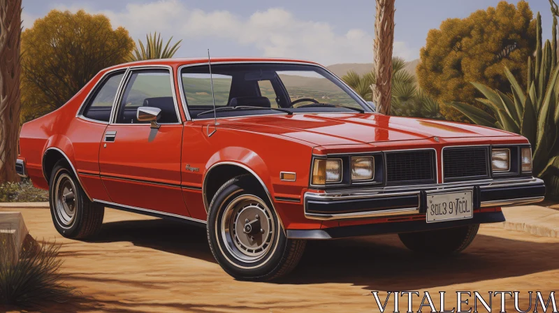 Red Car in Desert: Realistic Hyper-Detailed American Iconography AI Image
