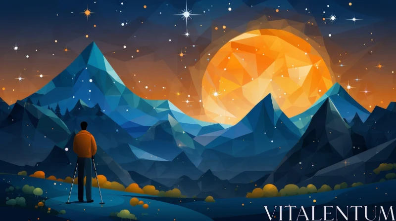 Starry Night Mountain Landscape AI Image