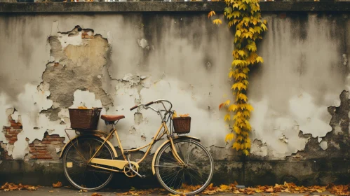 Vintage Bicycle Against Stone Wall
