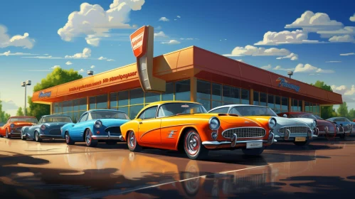 Vintage Classic Car Dealership Scene