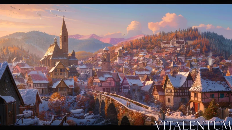 AI ART Winter Wonderland in Mountains | Snow-Covered Town