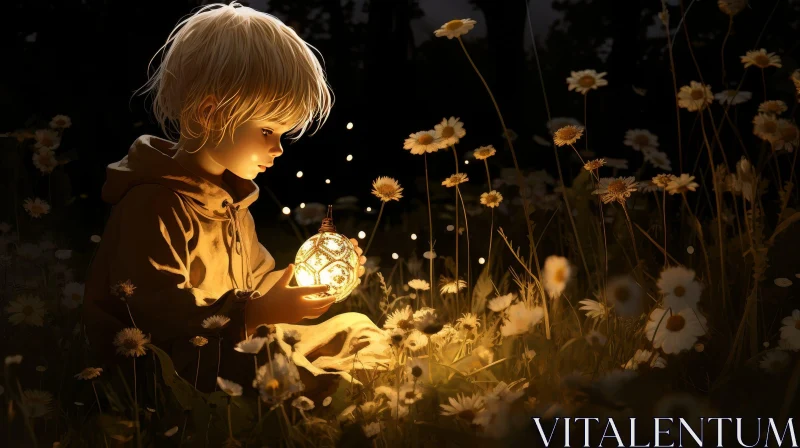 AI ART Young Boy in Field of Flowers - Digital Painting