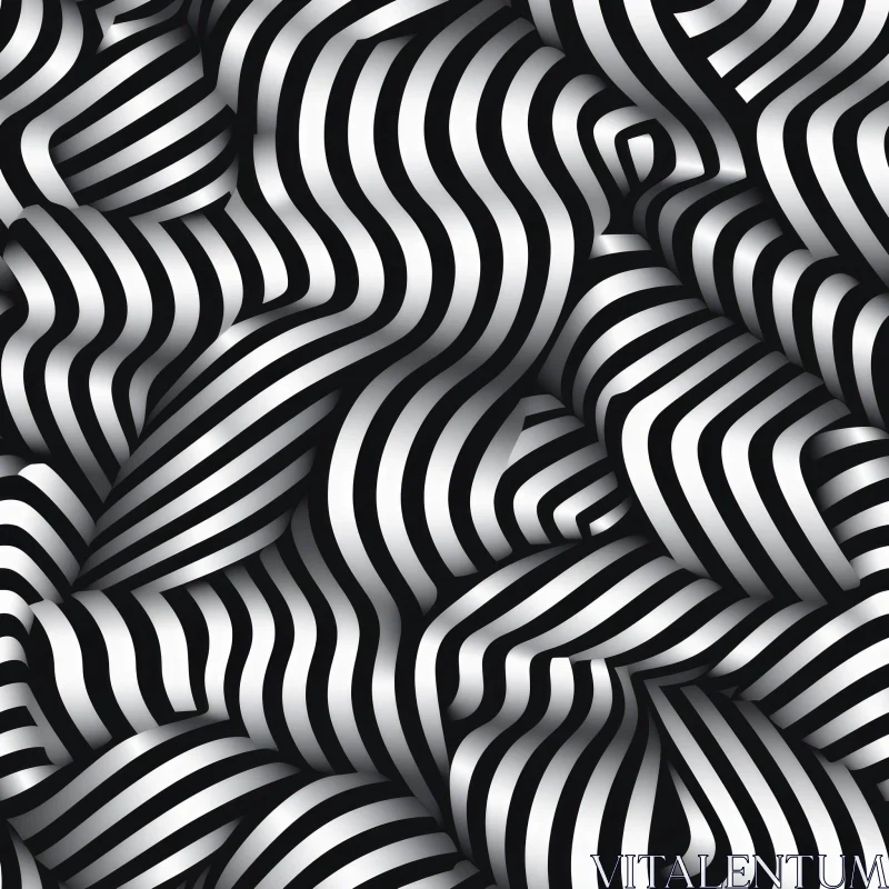 AI ART Black and White Wavy Stripes - Abstract 3D Vector Illustration